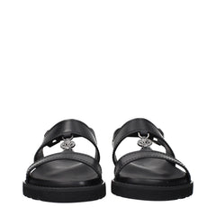 Versace Black Leather Flat Sandals
