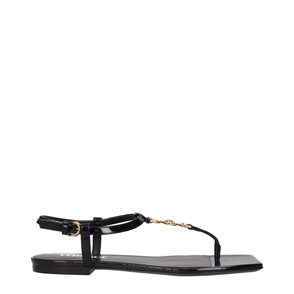 Versace Black Leather Flip-Flop Sandals - EU38/US8