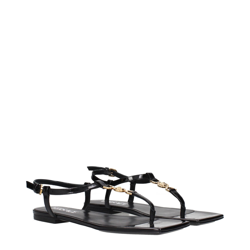 Versace Black Leather Flip-Flop Sandals - EU38/US8