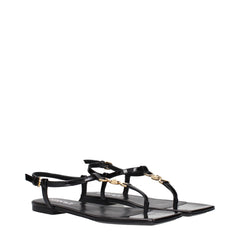Versace Black Leather Flip-Flop Sandals - EU38/US8