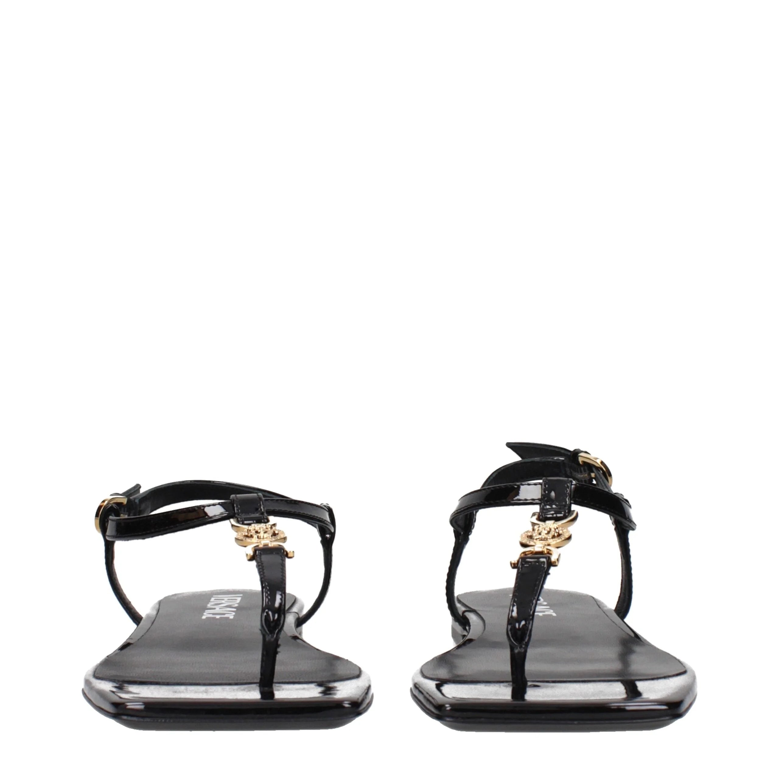 Versace Black Leather Flip-Flop Sandals - EU38/US8