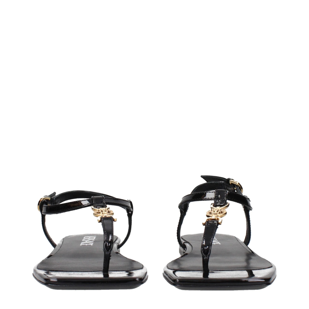 Versace Black Leather Flip-Flop Sandals - EU38/US8