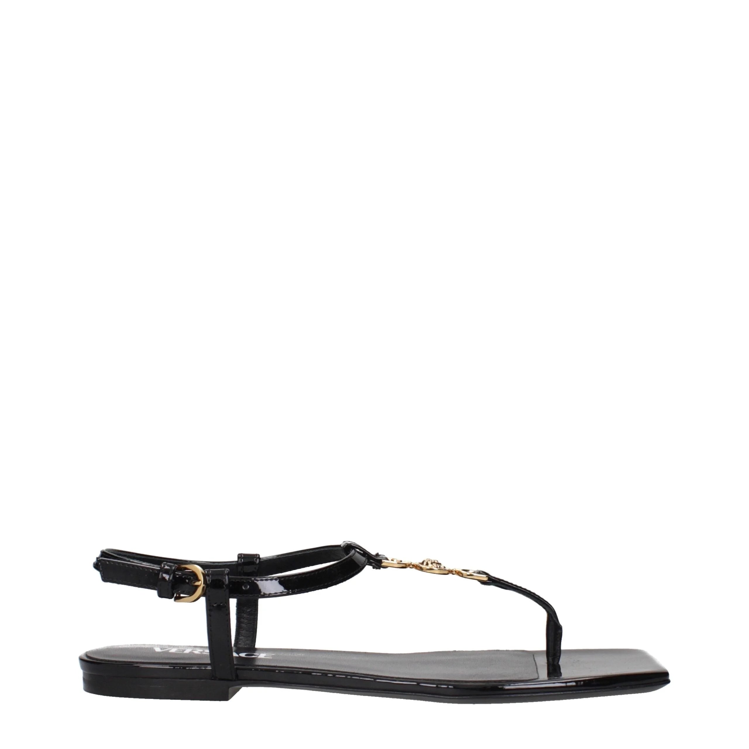 Versace Black Leather Flip-Flop Sandals - EU38/US8