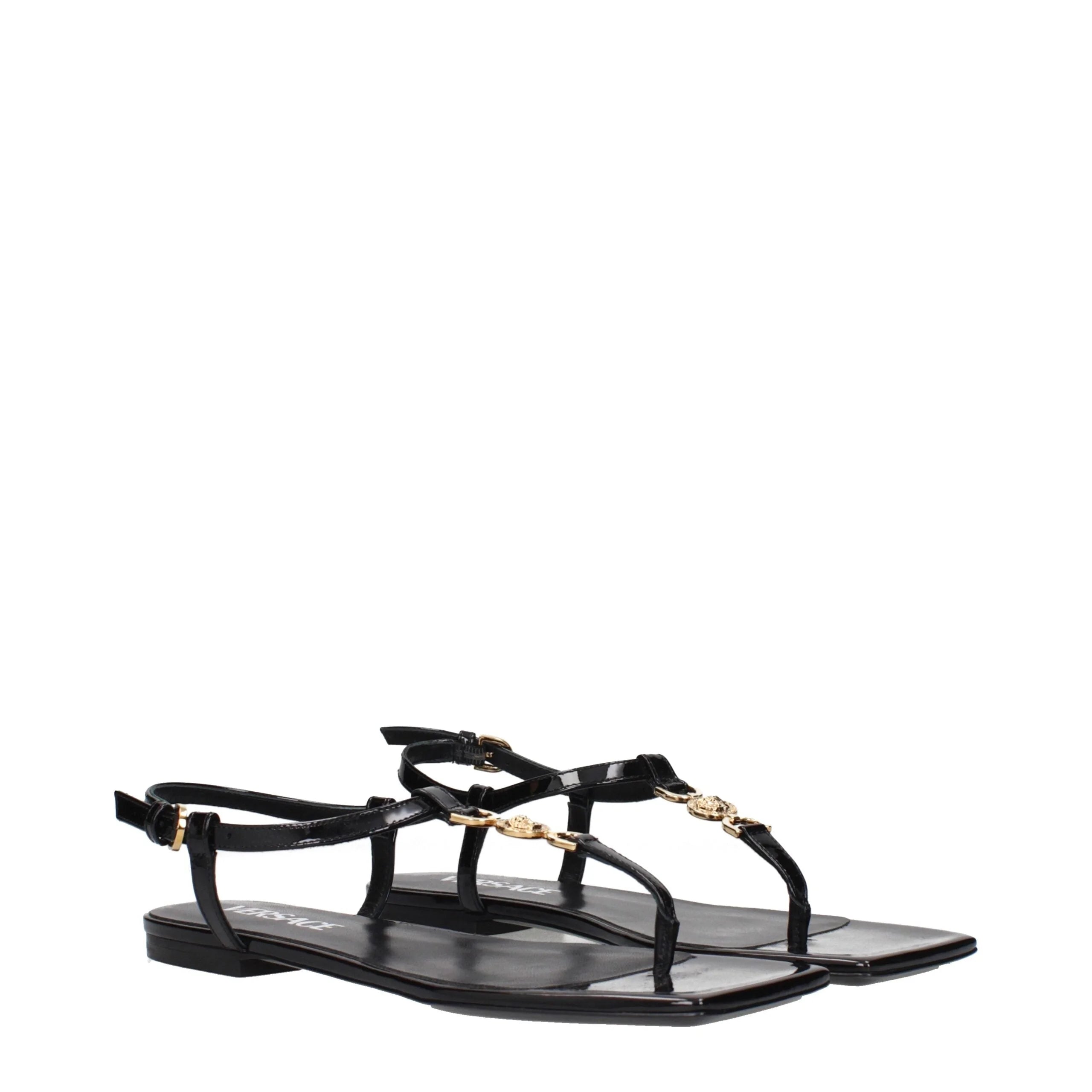 Versace Black Leather Flip-Flop Sandals - EU38/US8