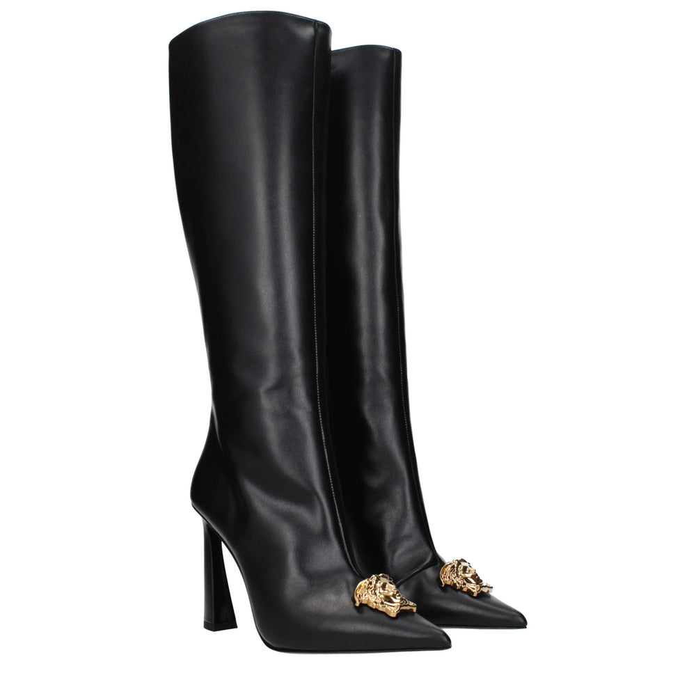 Versace Black Leather High Heel Boots