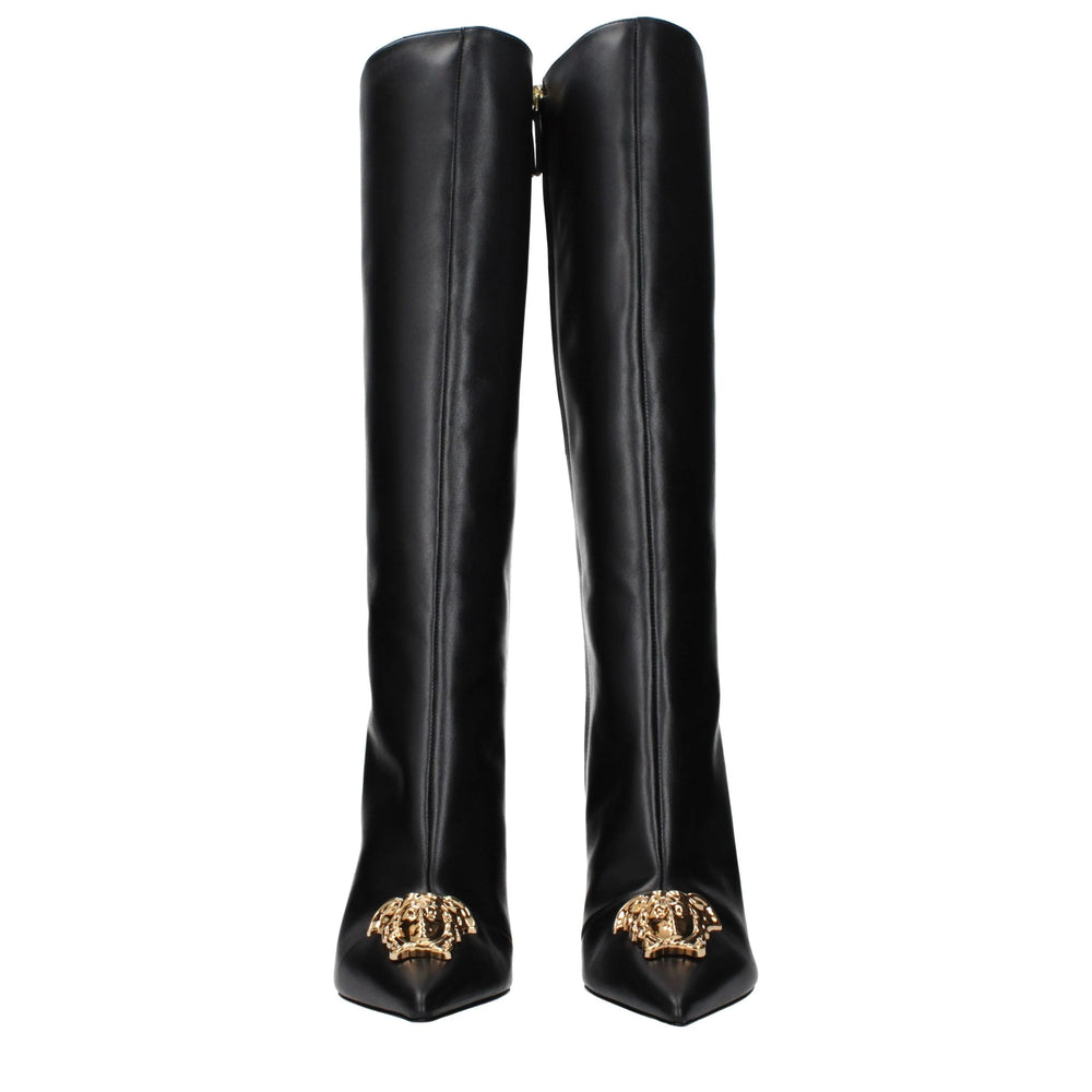 Versace Black Leather High Heel Boots