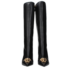 Versace Black Leather High Heel Boots