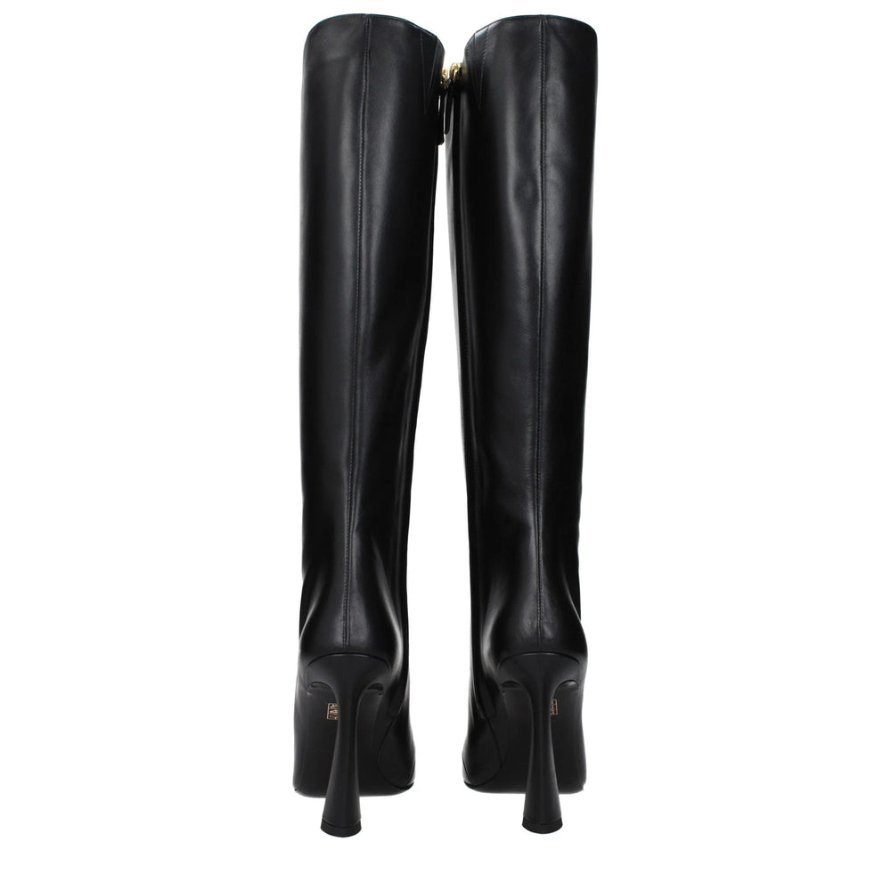Versace Black Leather High Heel Boots