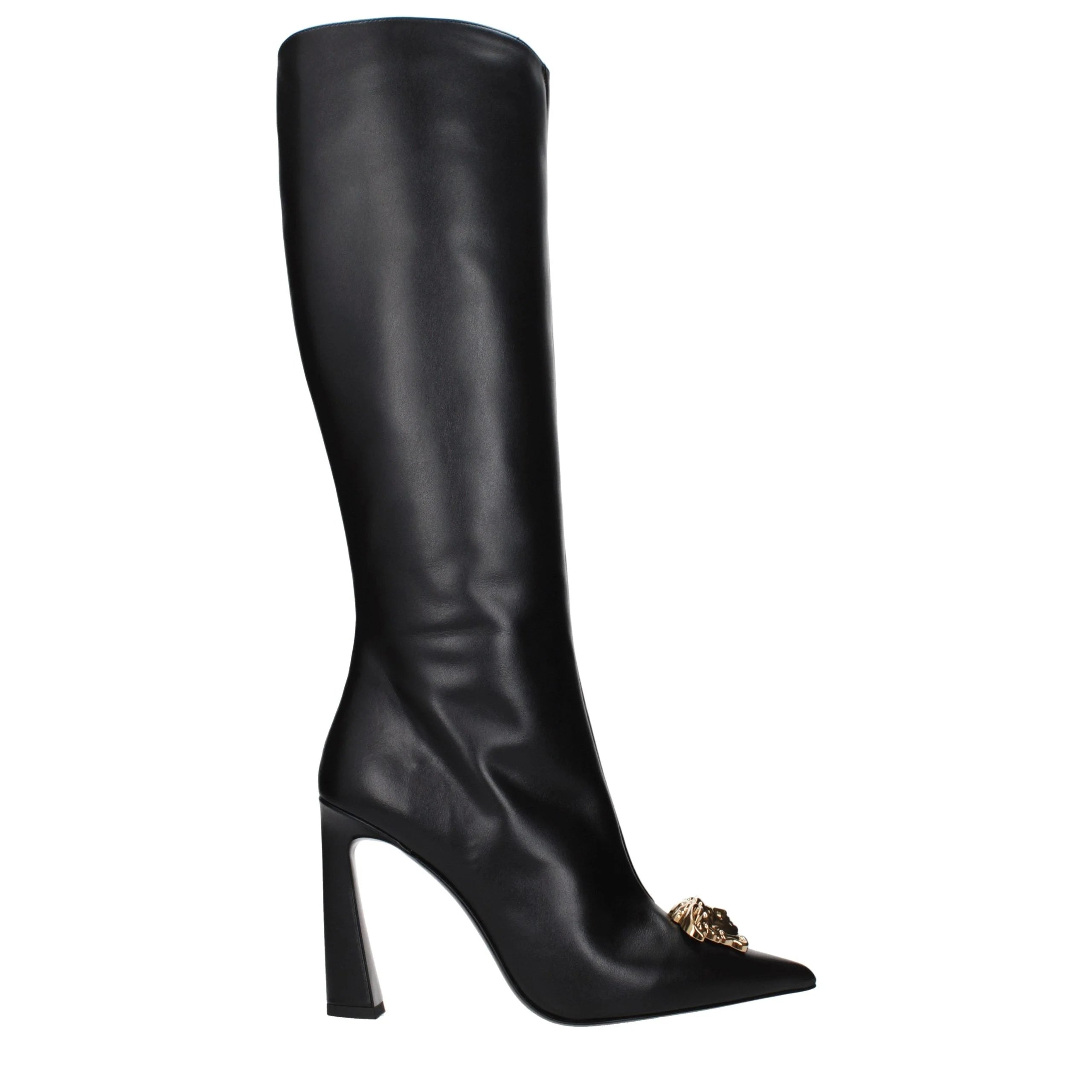 Versace Black Leather High Heel Boots