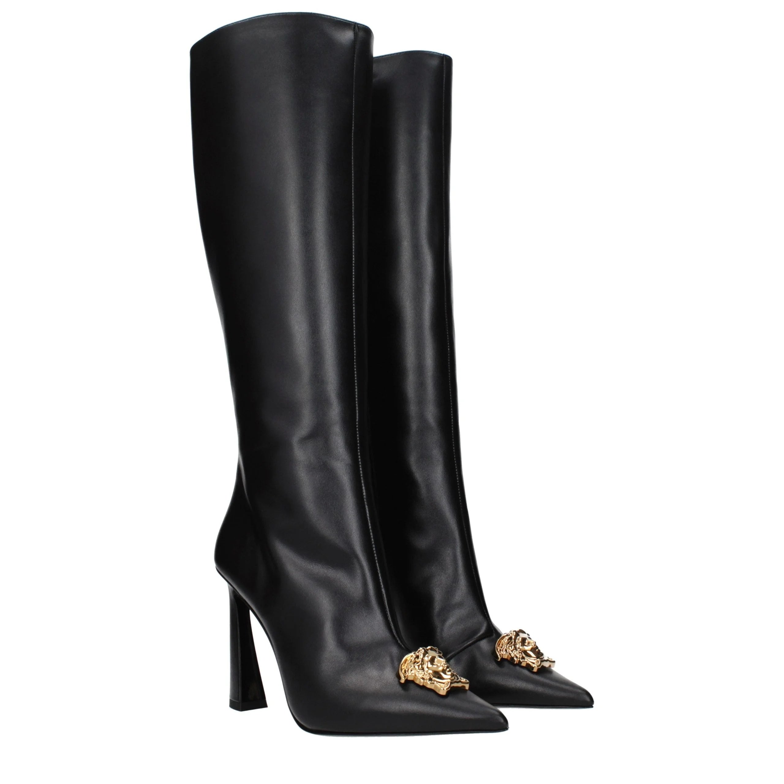 Versace Black Leather High Heel Boots