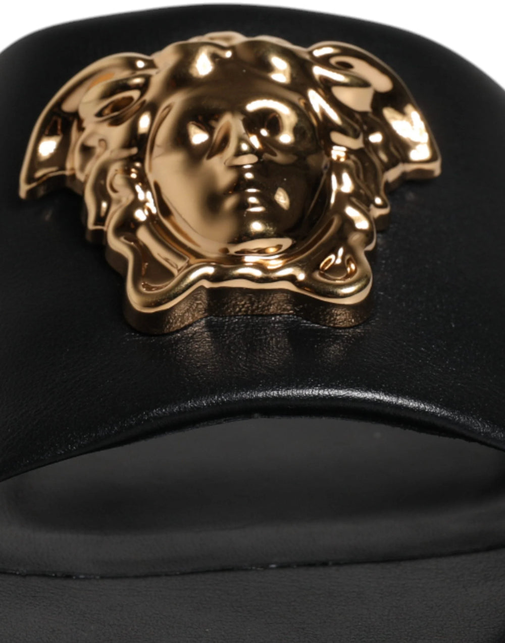 Versace Black Leather Logo Plaque Slip On Slides Flats Shoes - EU38/US7.5 - Sandals