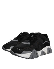 Versace Black Leather Neoprene Chunky Low Top Sneakers Squalo Shoes - Sneakers