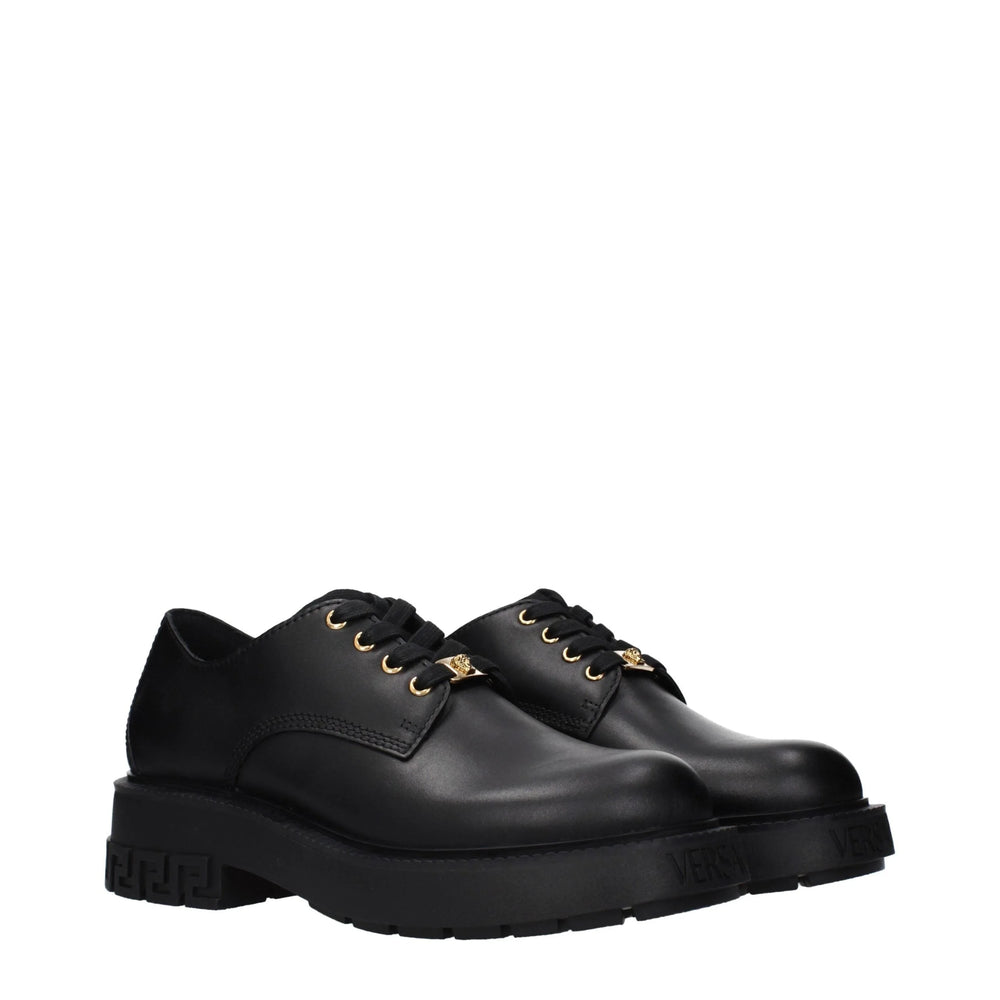 Versace Black Leather Oxfords And Derbies