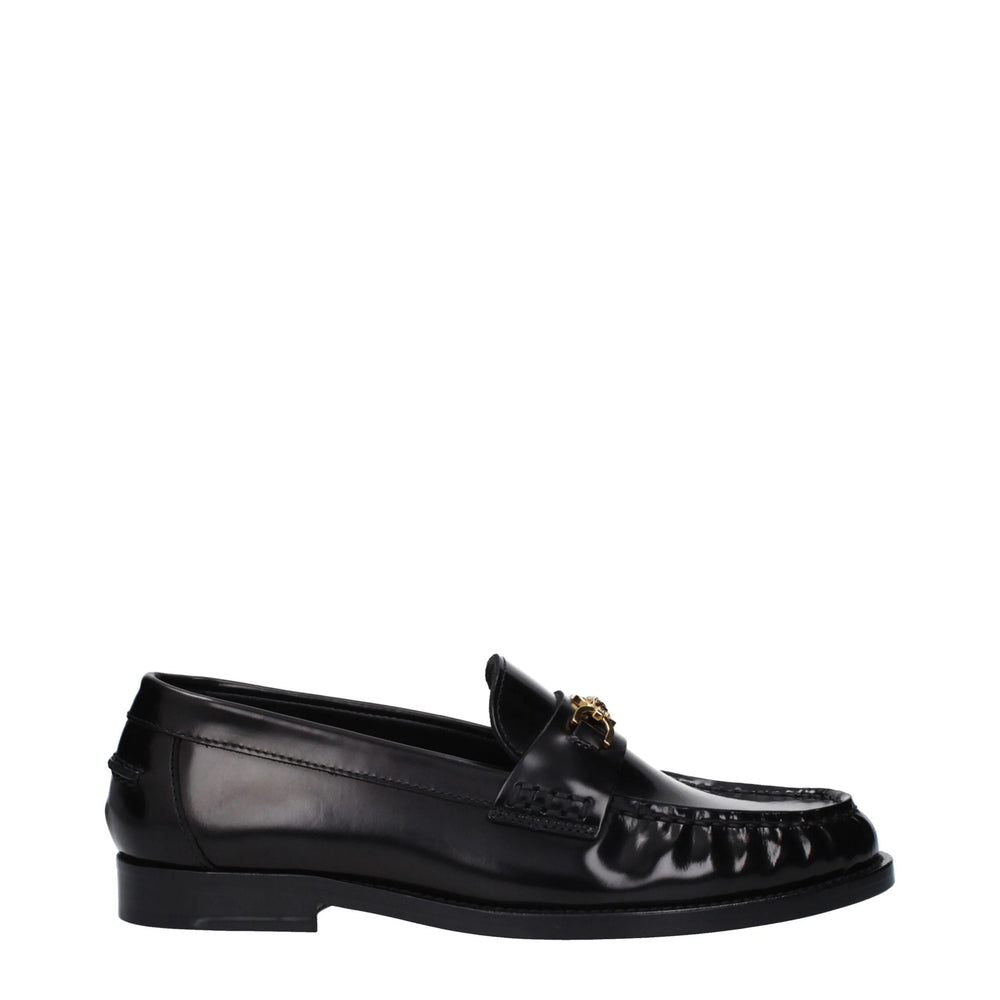 Versace Black Leather Slip-On Loafers