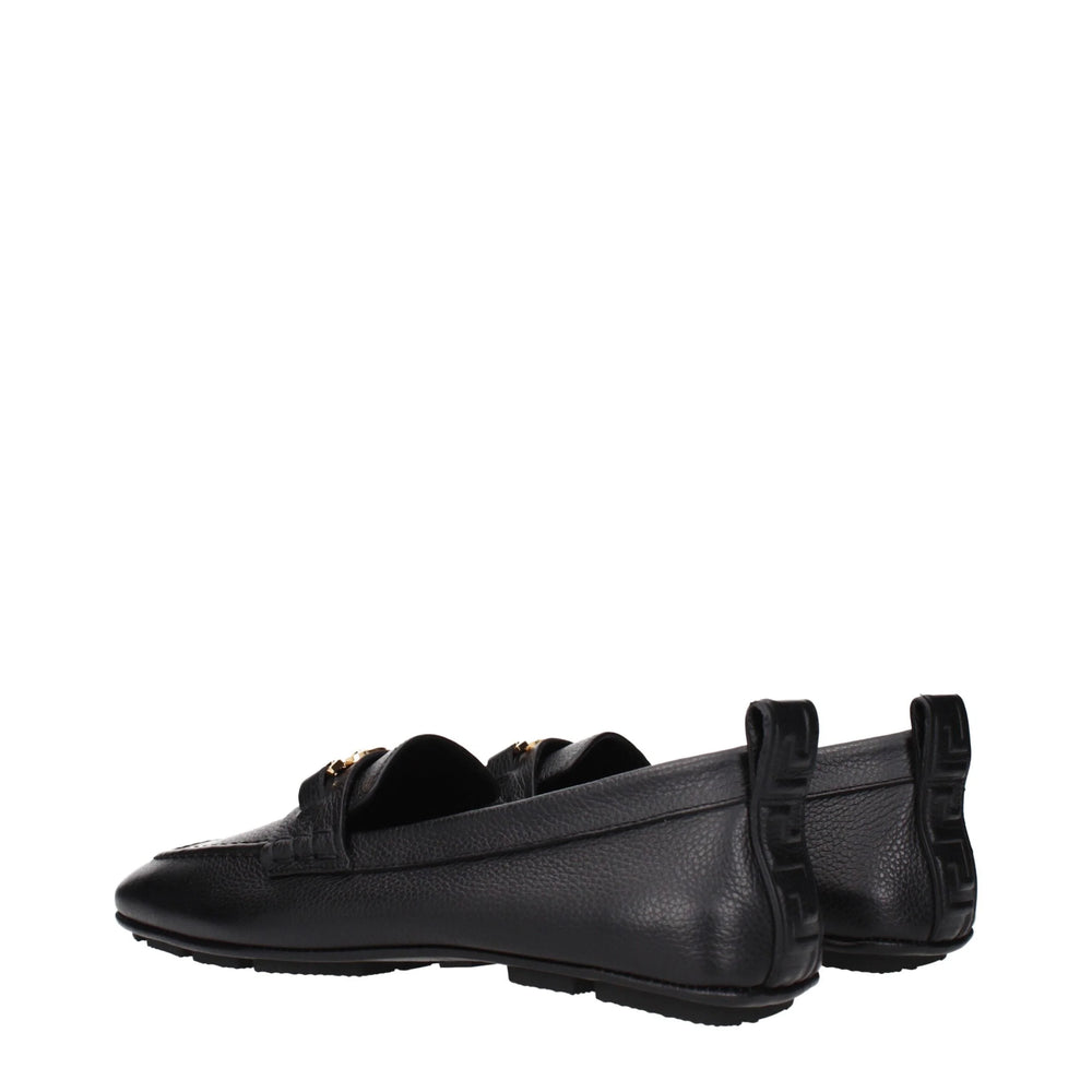 Versace Black Leather Slip-On Loafers