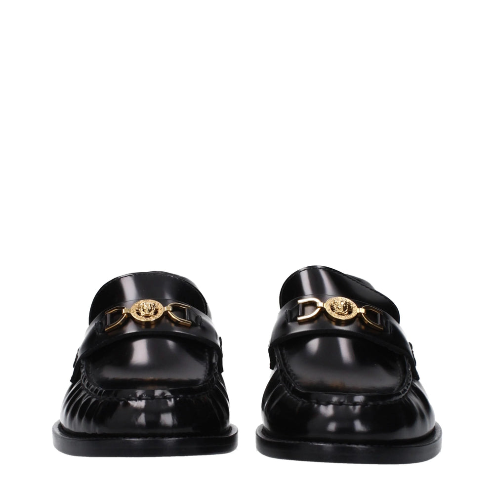Versace Black Leather Slip-On Loafers