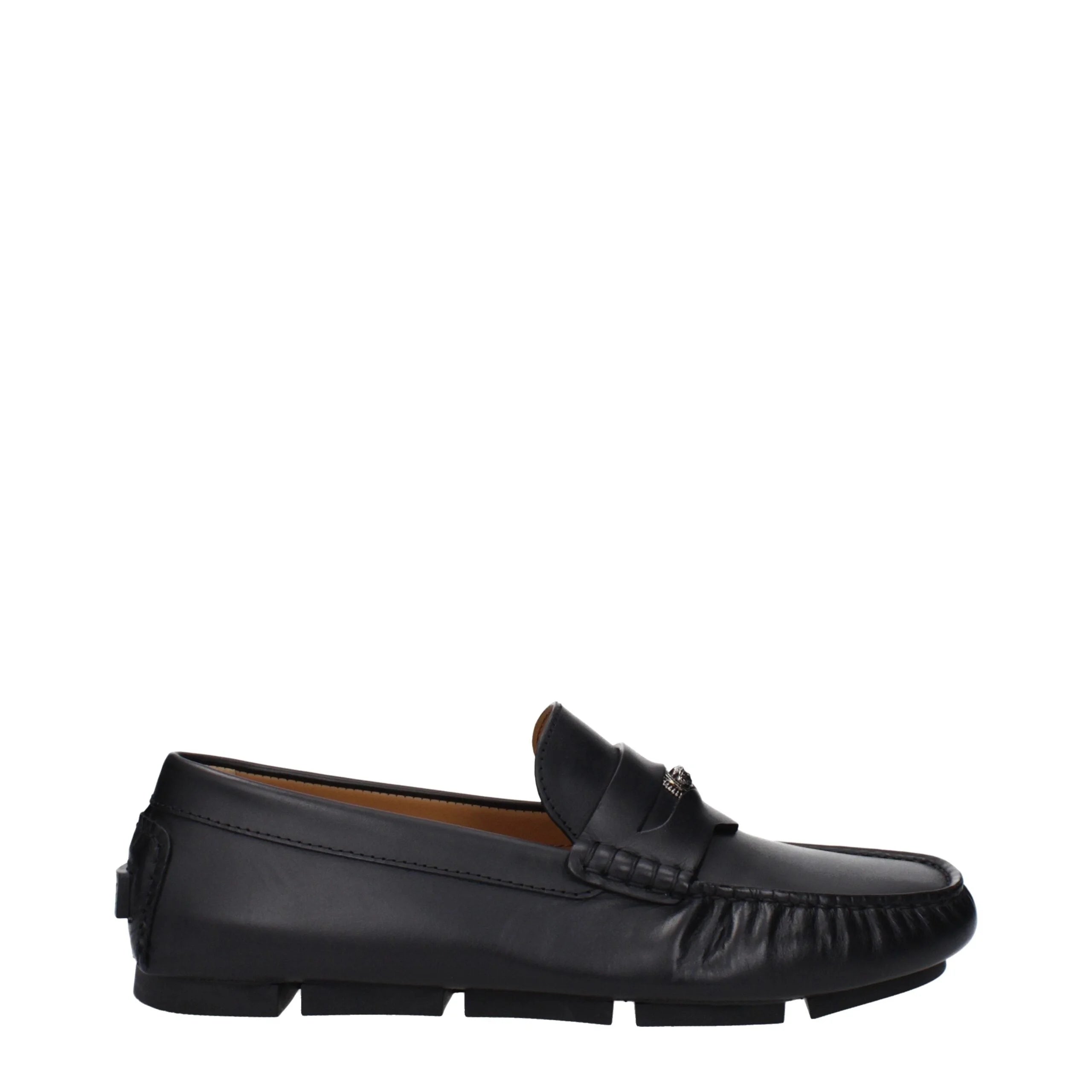 Versace Black Leather Slip-On Loafers