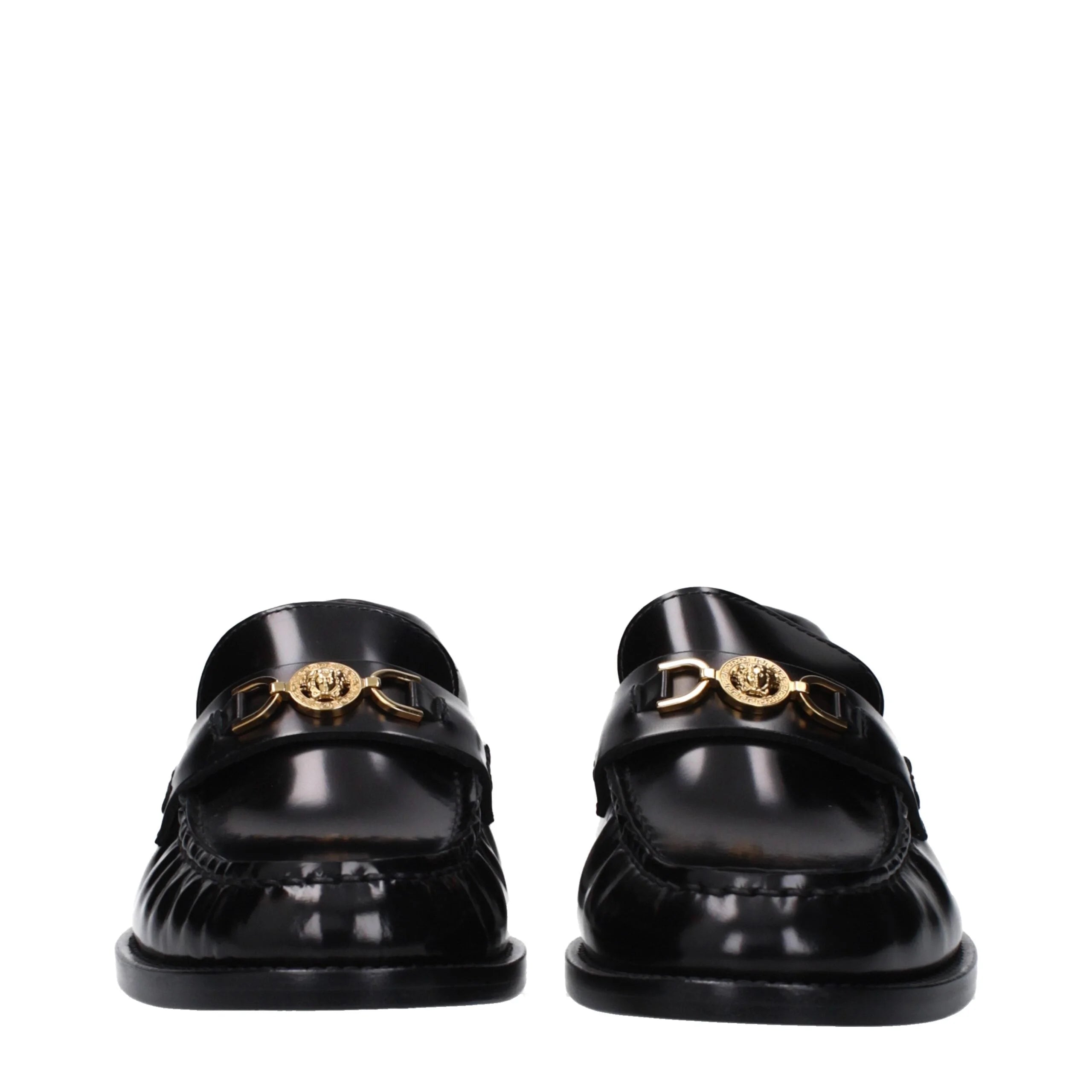 Versace Black Leather Slip-On Loafers