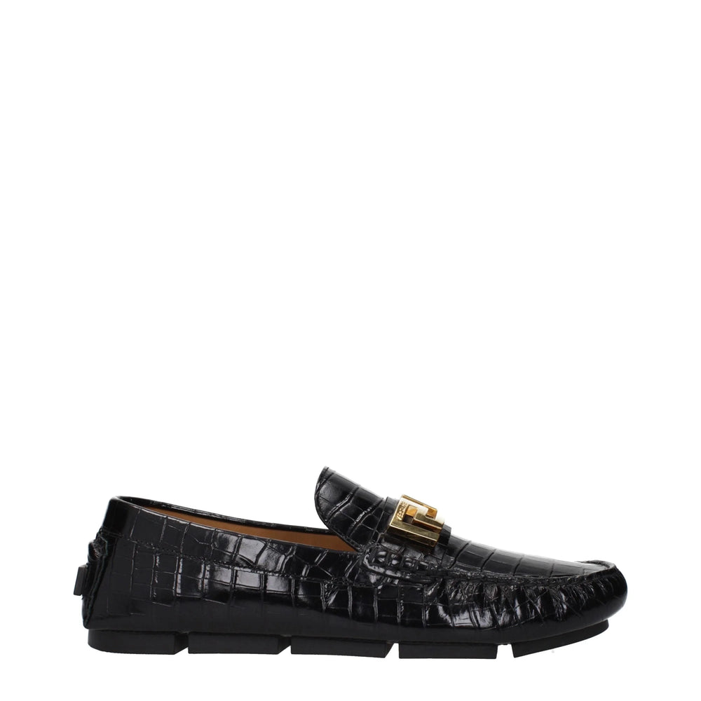Versace Black Leather Slip-On Loafers - EU42/US9