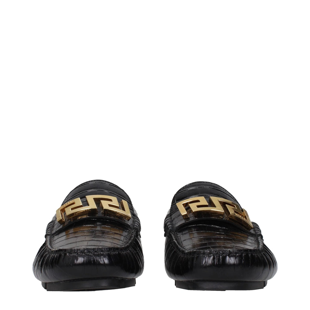 Versace Black Leather Slip-On Loafers - EU42/US9