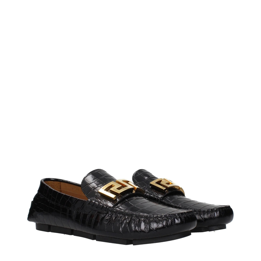 Versace Black Leather Slip-On Loafers - EU42/US9