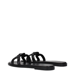 Versace Black Leather Slippers - EU37/US7