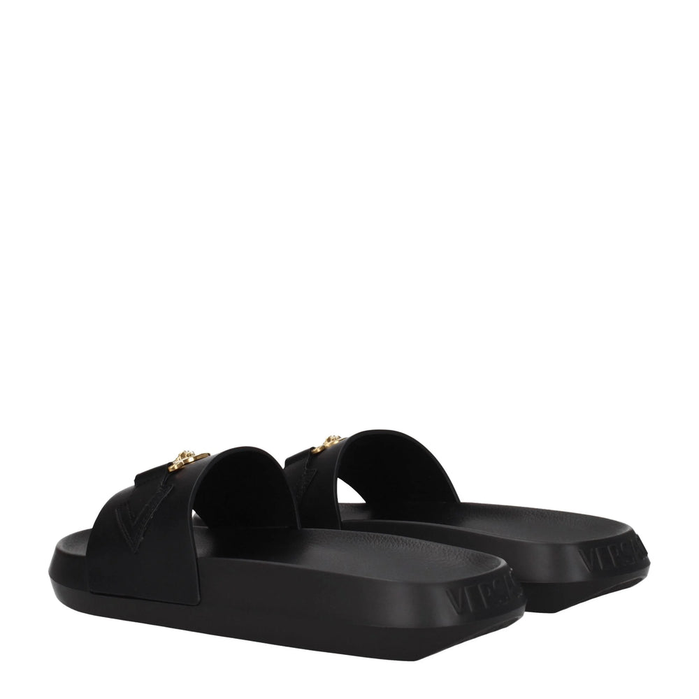 Versace Black Leather Slippers Sandals
