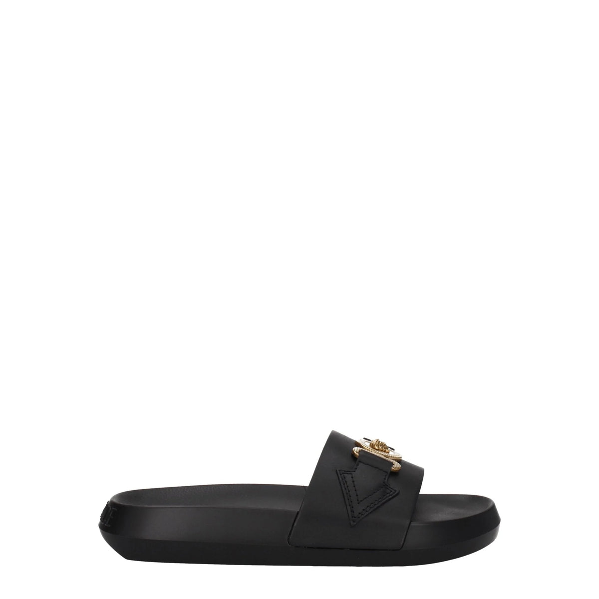 Versace Black Leather Slippers Sandals - Slippers
