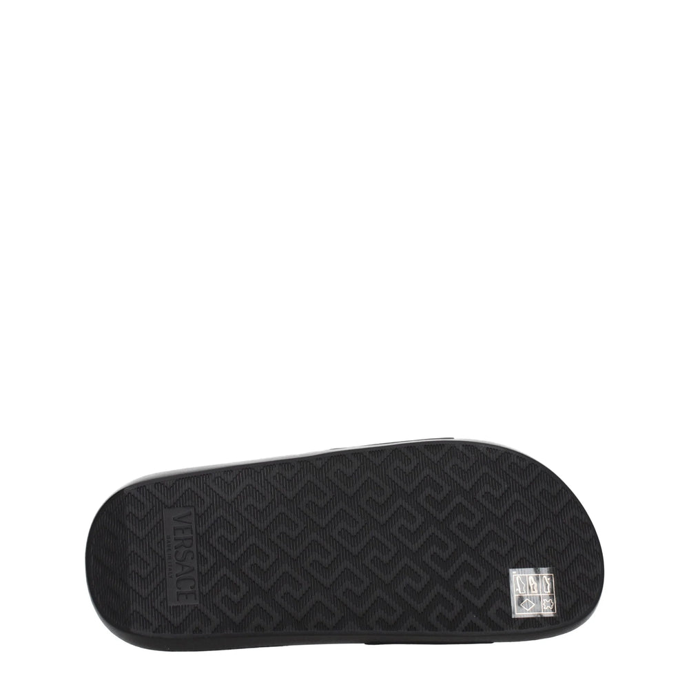 Versace Black Leather Slippers Sandals