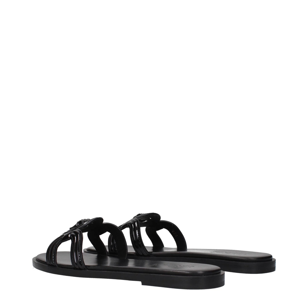 Versace Black Leather Slippers Sandals - EU38.5/US8.5