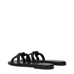 Versace Black Leather Slippers Sandals - EU38.5/US8.5