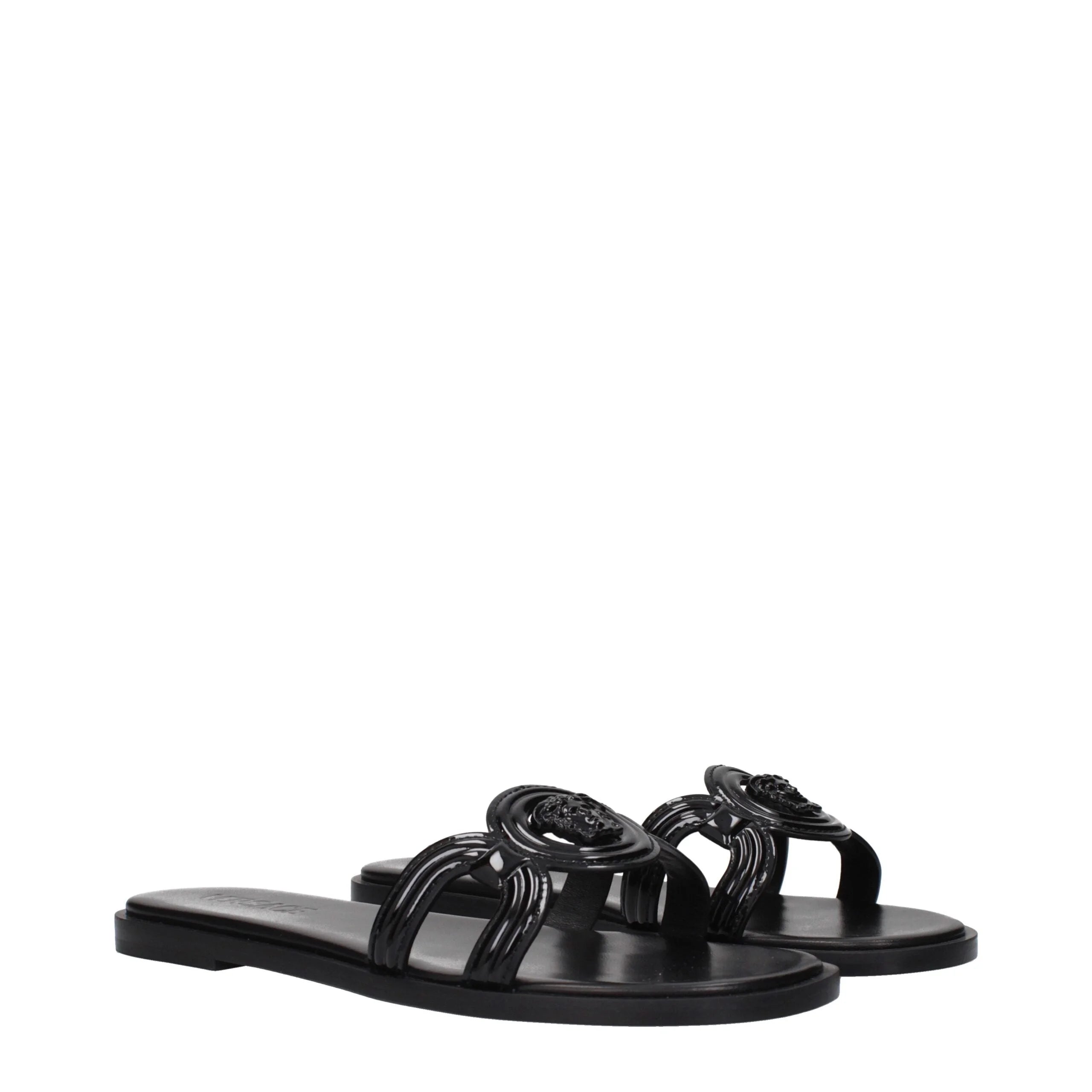 Versace Black Leather Slippers Sandals - EU38.5/US8.5