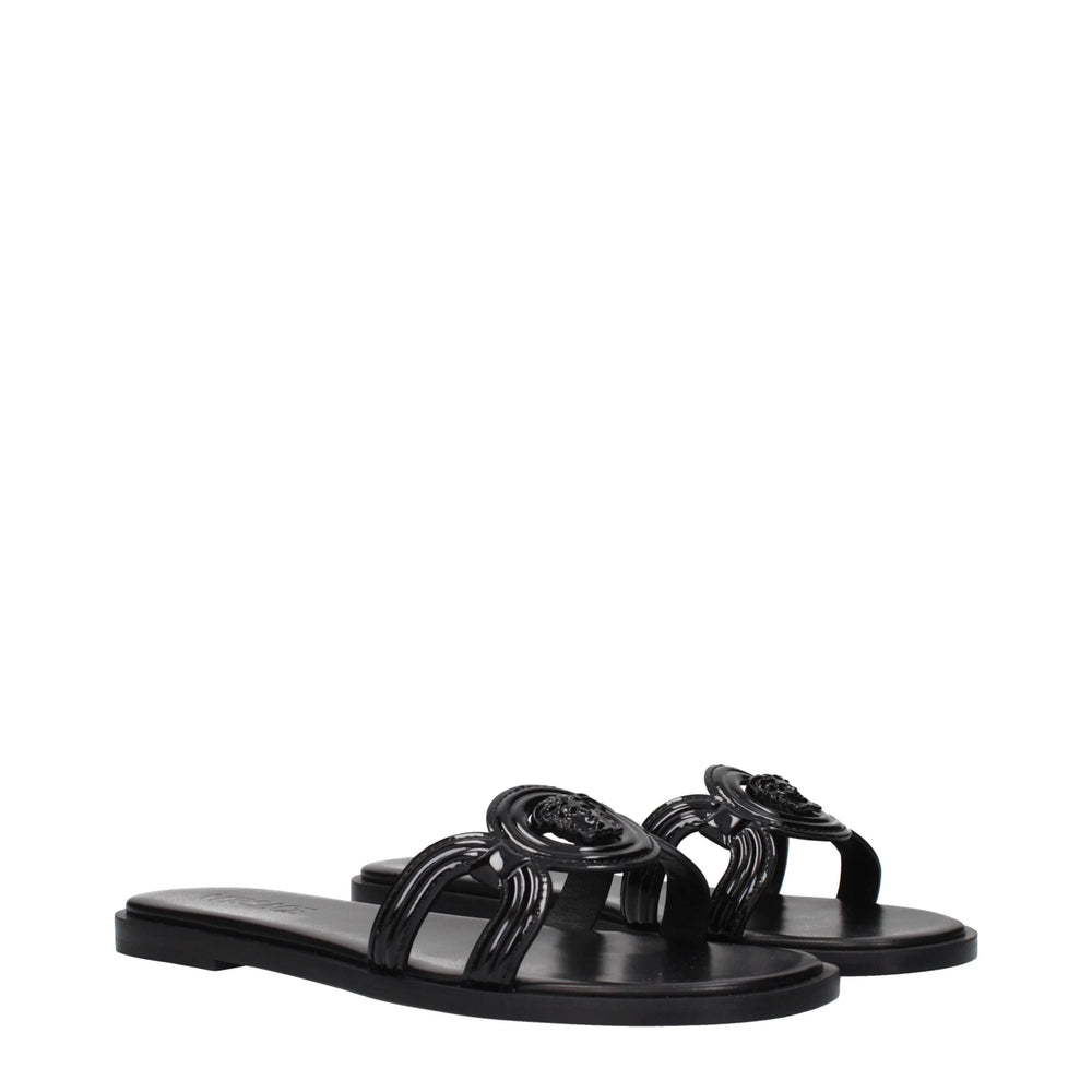 Versace Black Leather Slippers Sandals - EU38.5/US8.5