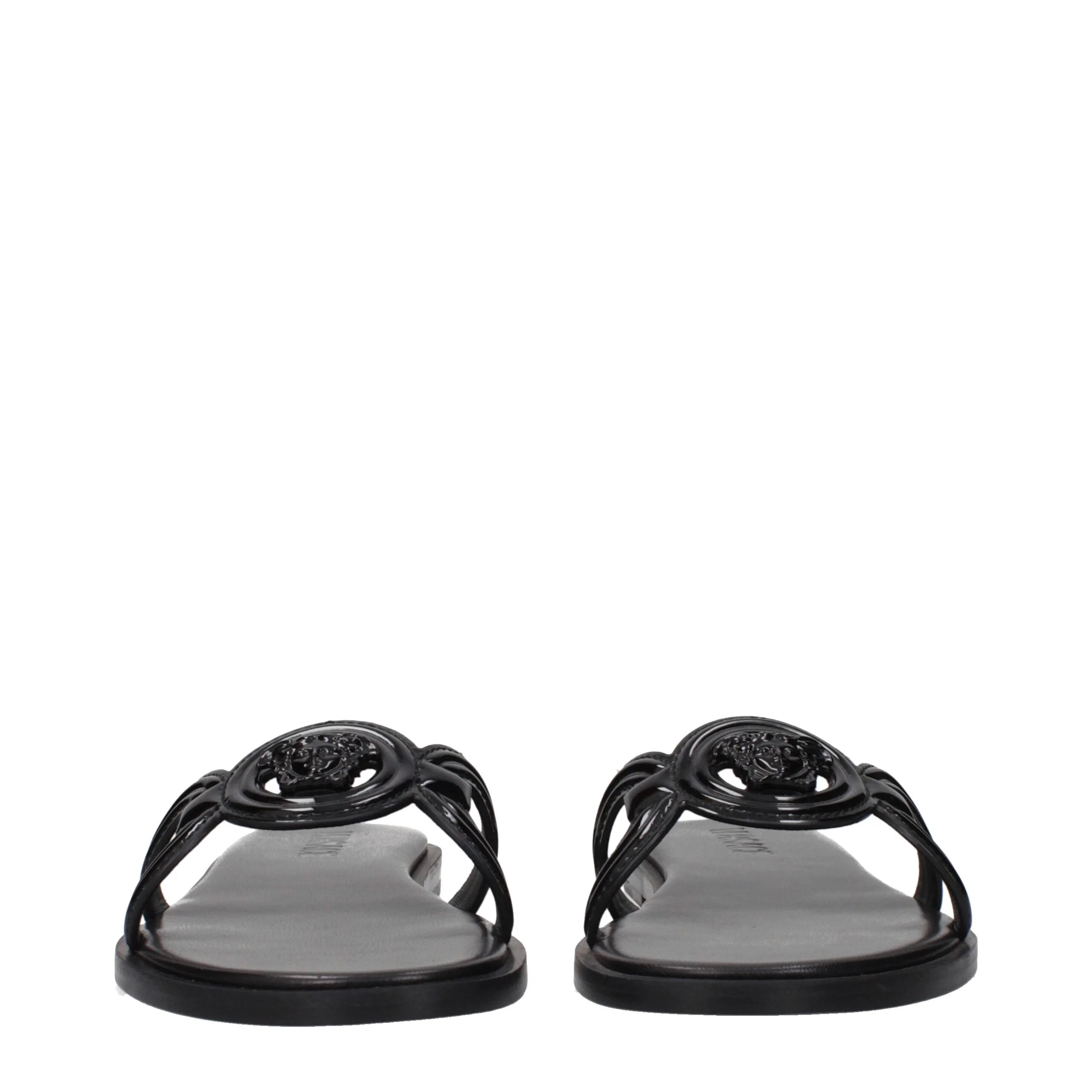 Versace Black Leather Slippers Sandals - EU38.5/US8.5