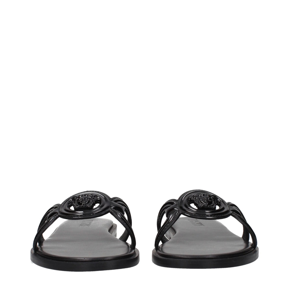 Versace Black Leather Slippers Sandals - EU38.5/US8.5