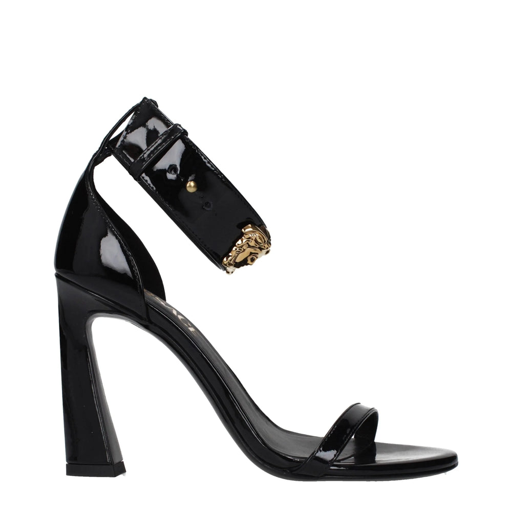 Versace Black Leather Stiletto Heel Sandals