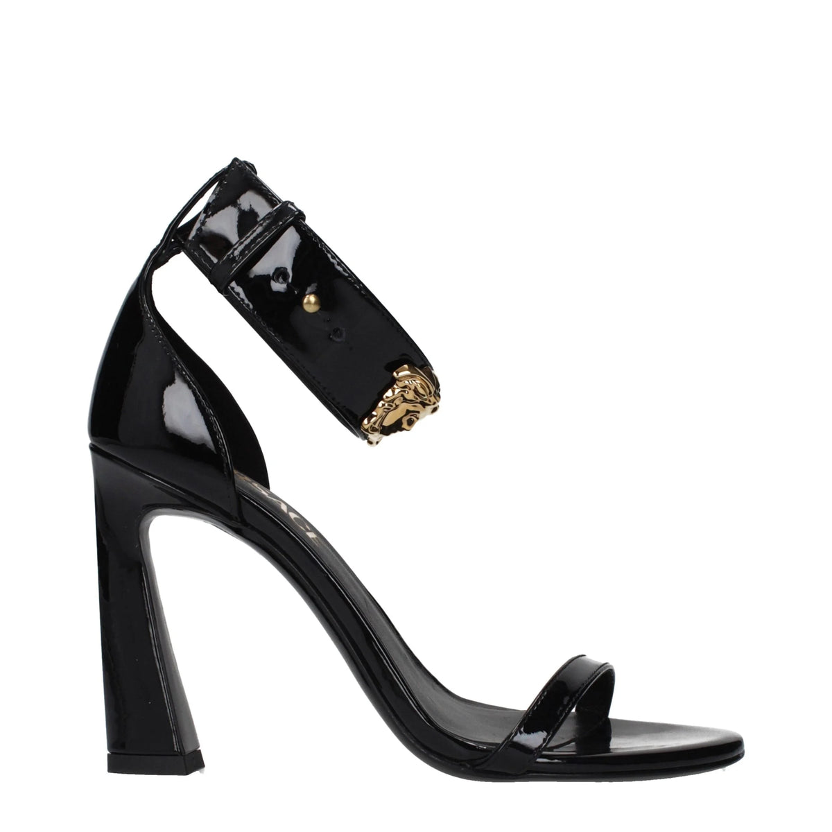 Versace Black Leather Stiletto Heel Sandals