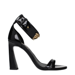 Versace Black Leather Stiletto Heel Sandals