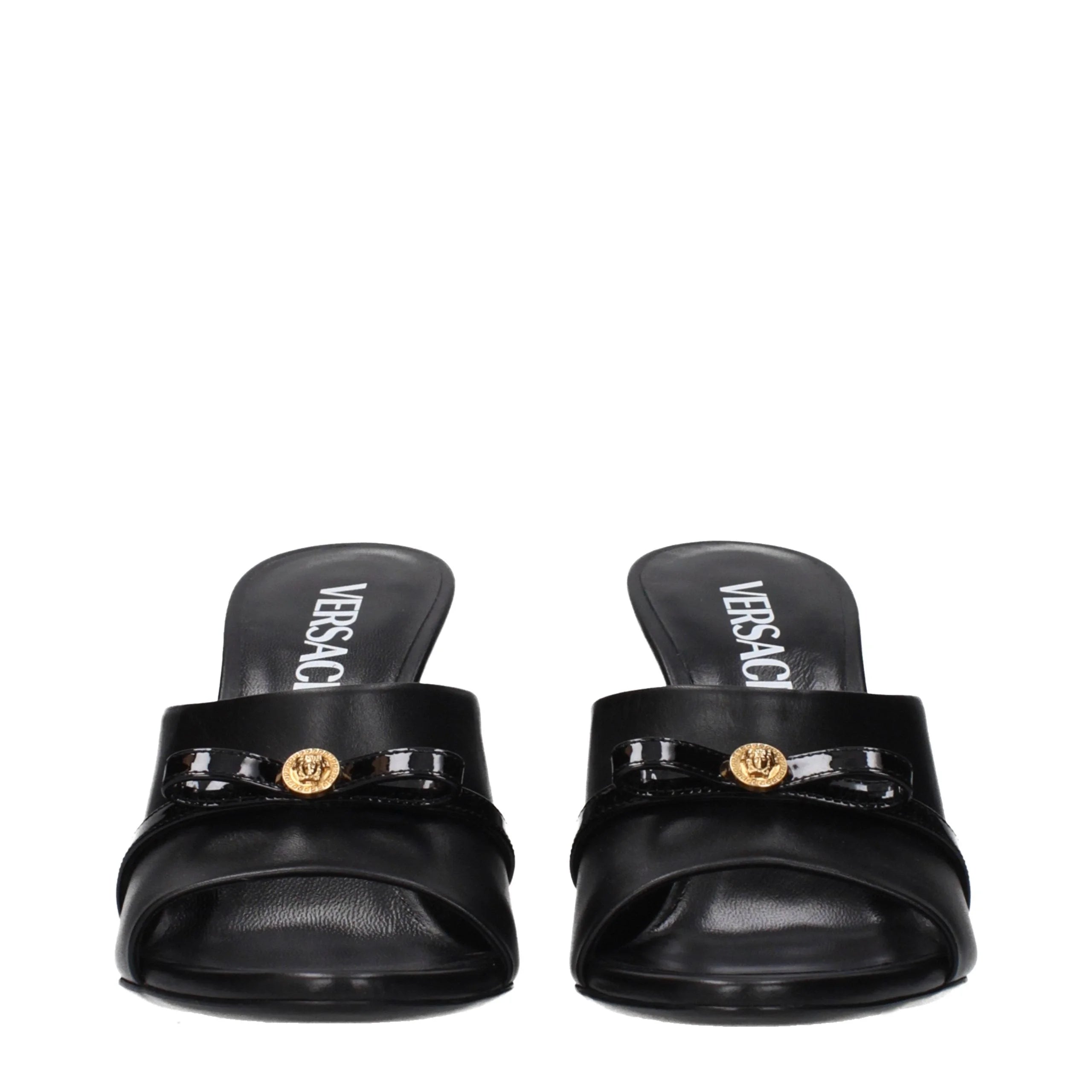 Versace Black Leather Wedge Sandals - EU36/US6
