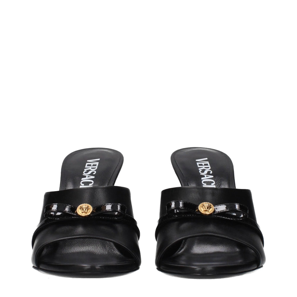 Versace Black Leather Wedge Sandals - EU36/US6