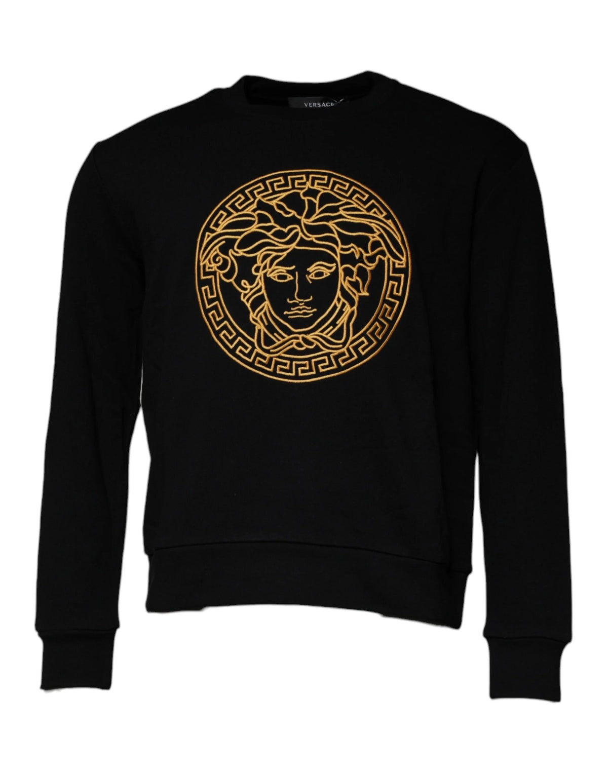 Versace Black Medusa Embroidery Crew Neck Pullover Sweater - Sweaters