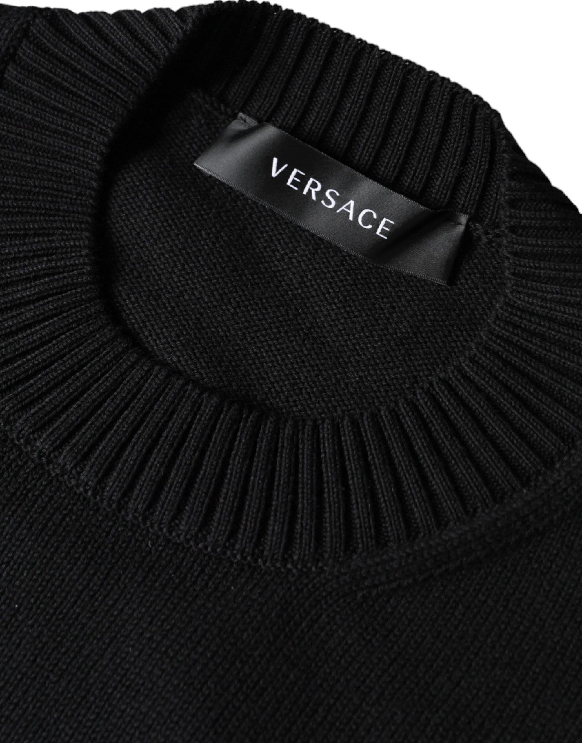 Versace Black Medusa Embroidery Crew Neck Pullover Sweater - Sweaters