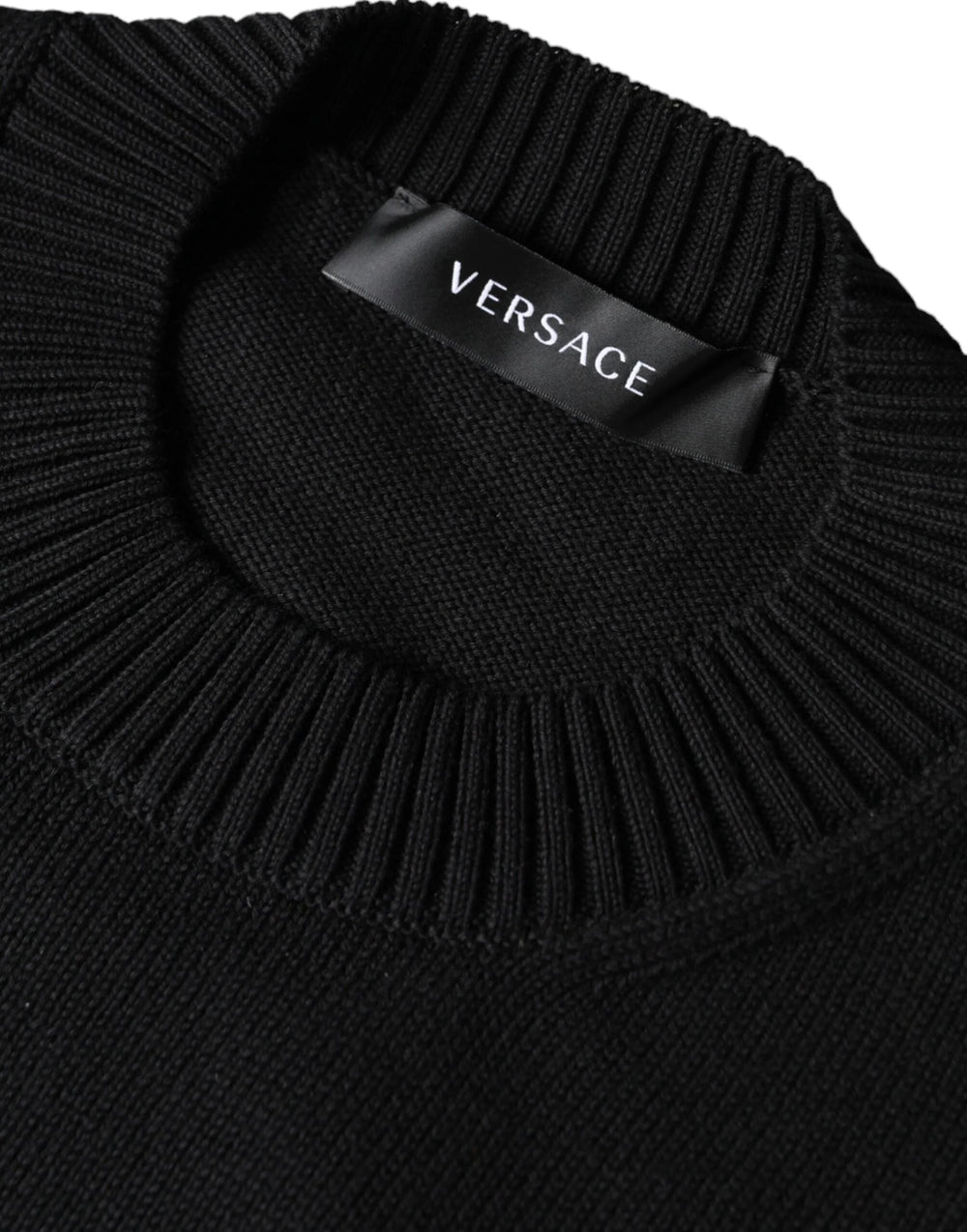 Versace Black Medusa Embroidery Crew Neck Pullover Sweater - Sweaters