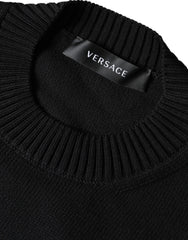Versace Black Medusa Embroidery Crew Neck Pullover Sweater - Sweaters