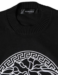 Versace Black Medusa Embroidery Crew Neck Pullover Sweater - Sweaters