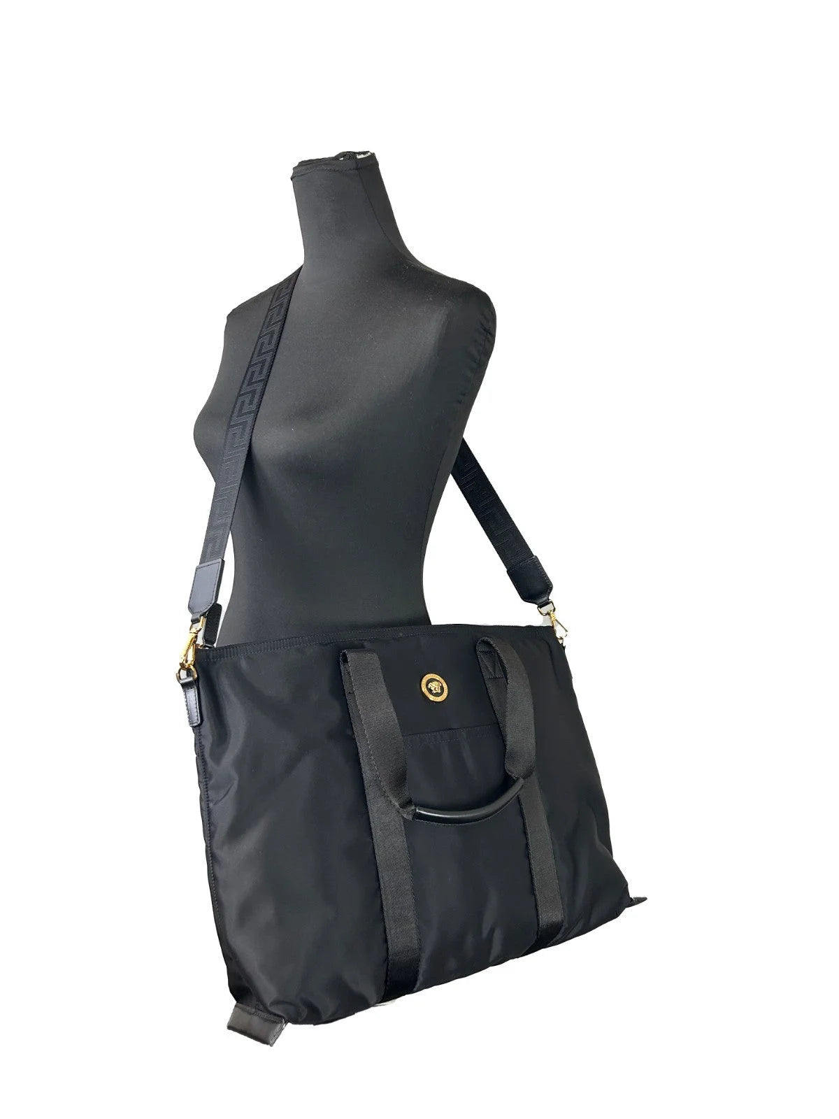 Versace Black Nylon Fabric La Medusa Shoulder Tote Bag