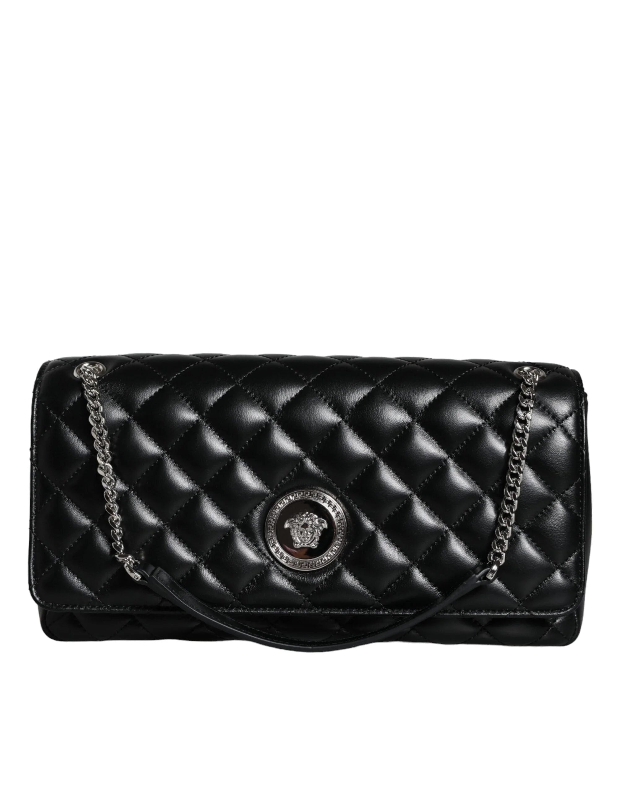 Versace Black Quilted Lambskin Leather Crossbody Shoulder Bag - Cross Body Bags