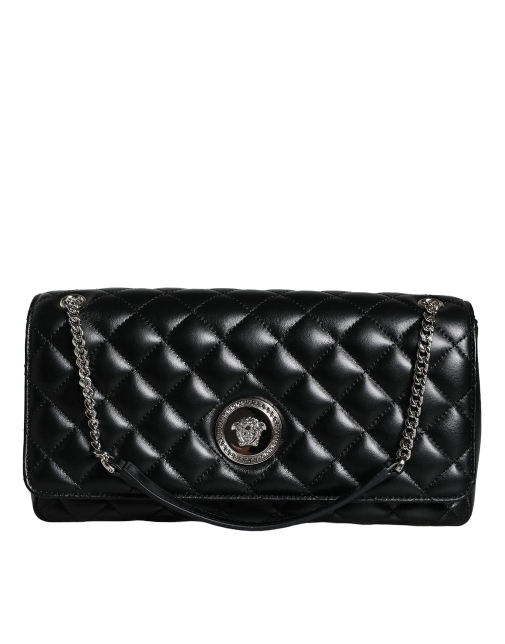 Versace Black Quilted Lambskin Leather Crossbody Shoulder Bag - Cross Body Bags