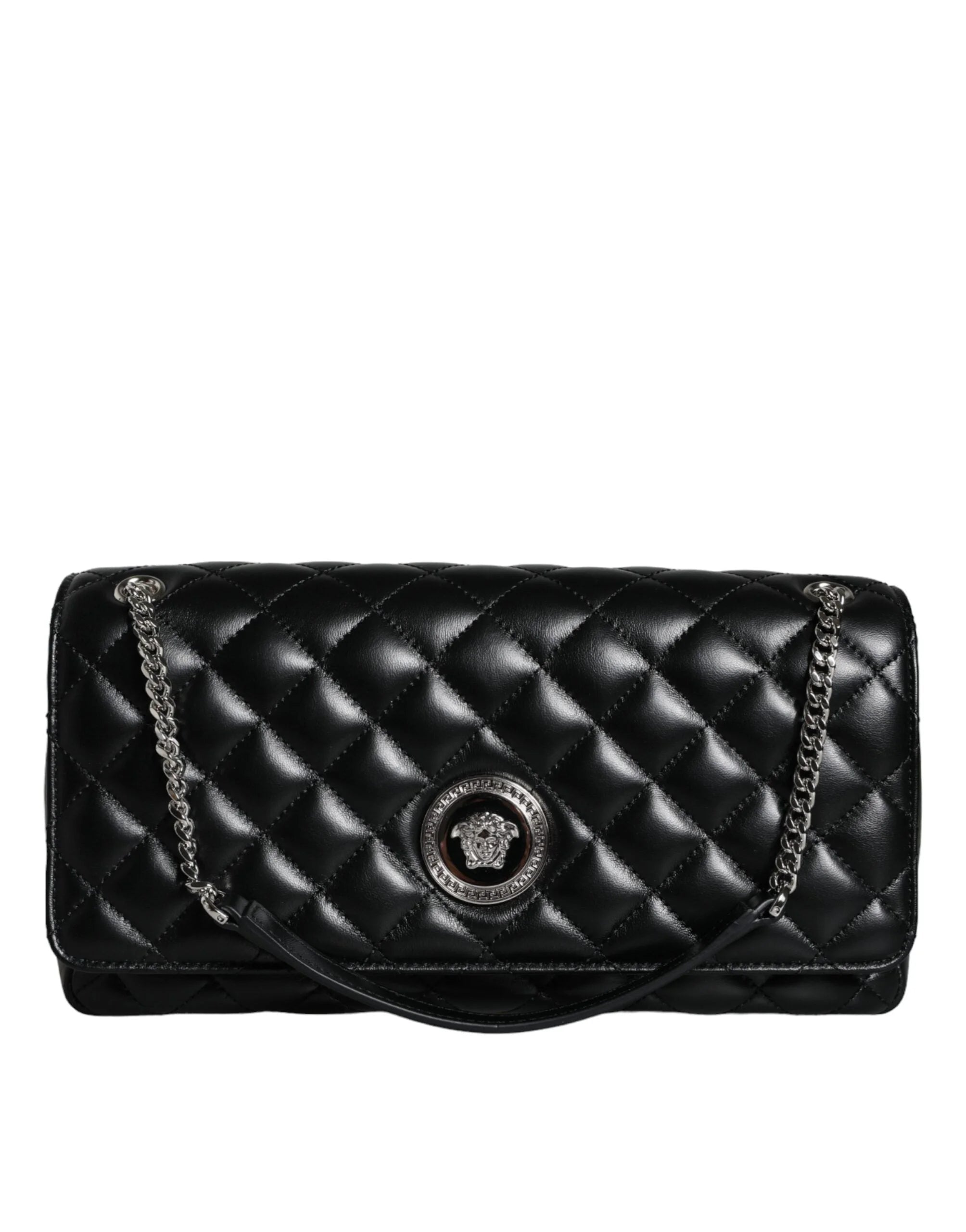 Versace Black Quilted Lambskin Leather Crossbody Shoulder Bag - Cross Body Bags