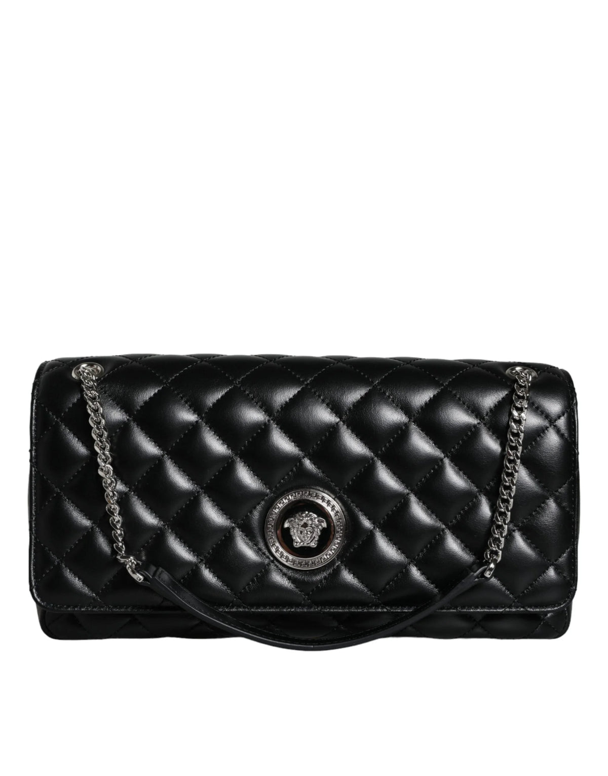 Versace Black Quilted Lambskin Leather Crossbody Shoulder Bag - Cross Body Bags